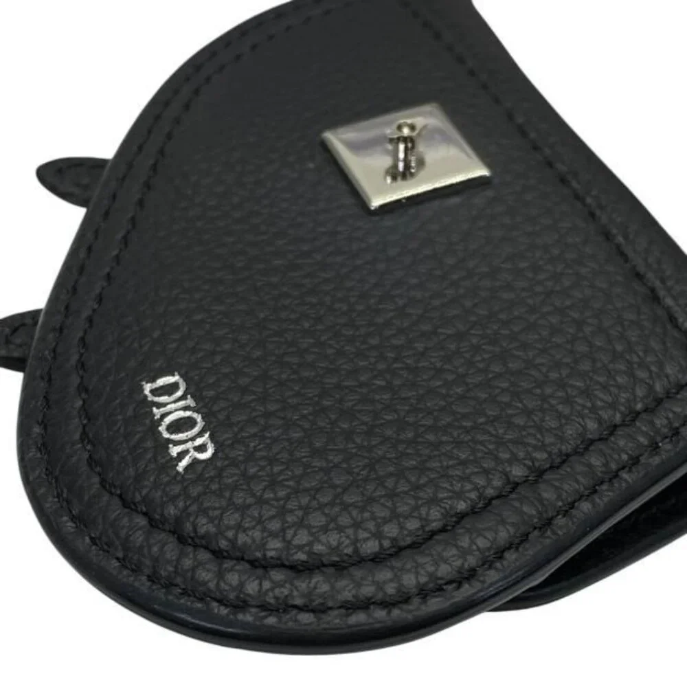 Christian Dior Saddle Pouch Mini Accessories Coin Case Fold Logo Leather Black